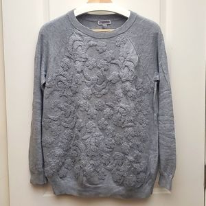 Chelsea28 Grey Pullover Sweater with Floral Detailing